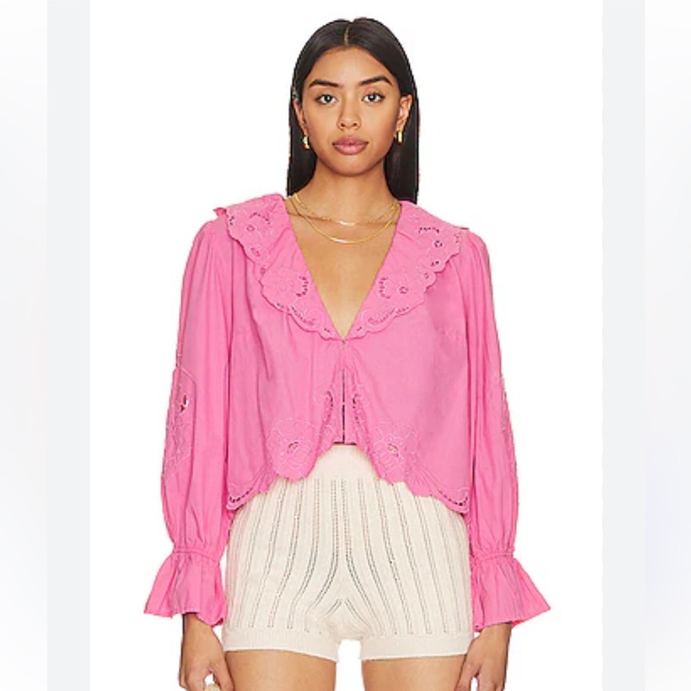 Free People Maisie Cutwork Top in Pink
